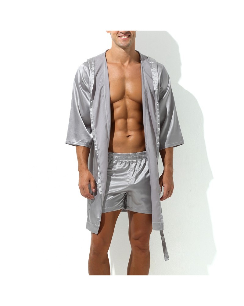 Peignoir effet satiné Long Slit Gris sextoys et accessoires sur La Boutique du Hard