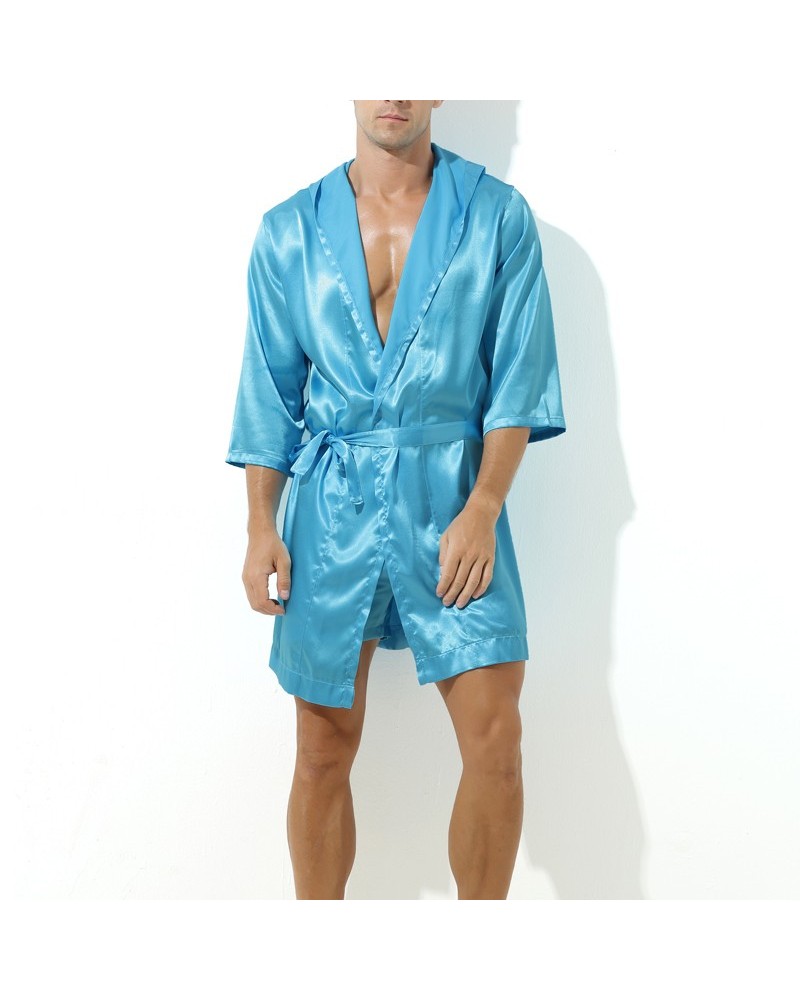 Peignoir effet satiné Long Slit Bleu Turquoise sextoys et accessoires sur La Boutique du Hard