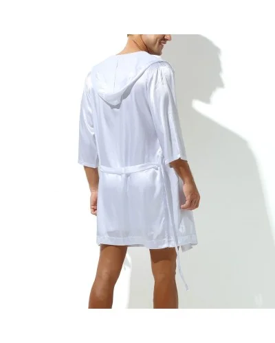 Peignoir effet satiné LONG SLIT Blanc sextoys et accessoires sur La Boutique du Hard