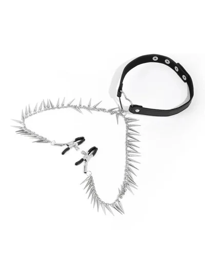 Collier avec Pince-Tétons Spike Heart Noir sextoys et accessoires sur La Boutique du Hard