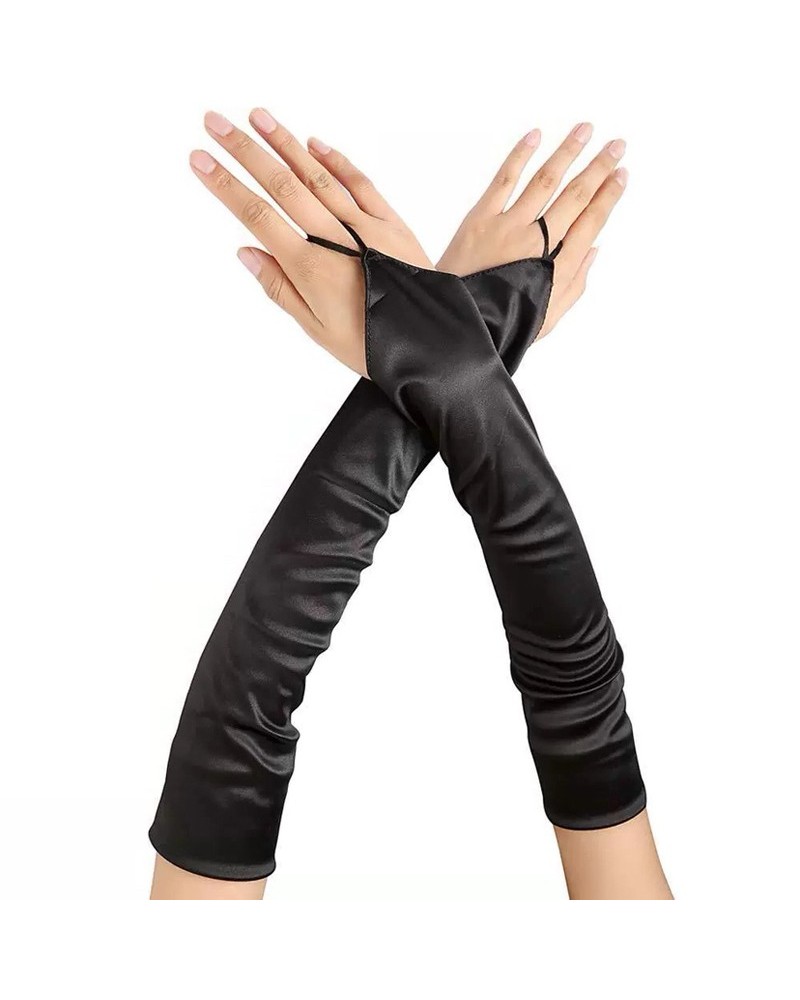 Mitaines Longues Satin Gloves Noires sextoys et accessoires sur La Boutique du Hard