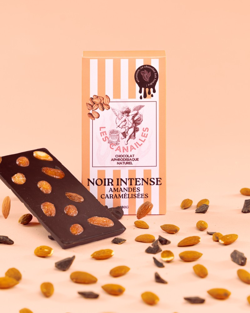 Tablette de Chocolat Aphrodisiaque Noir Intense Amandes Caramélisées 100g sextoys et accessoires sur La Boutique du Hard