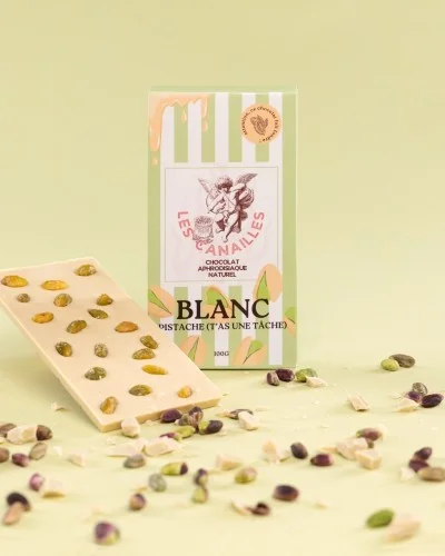 Tablette de Chocolat Aphrodisiaque Blanc Pistache 100g sextoys et accessoires sur La Boutique du Hard
