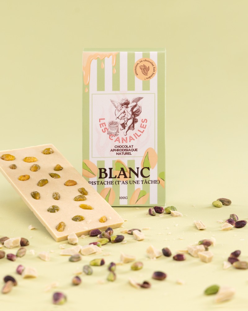 Tablette de Chocolat Aphrodisiaque Blanc Pistache 100g sextoys et accessoires sur La Boutique du Hard