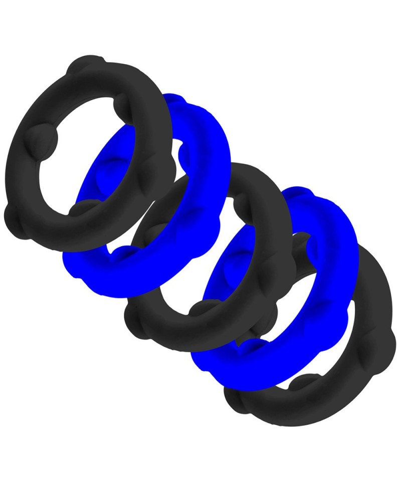 Lot de 5 Cockrings Spinner 25 mm Noir-Bleu sextoys et accessoires sur La Boutique du Hard