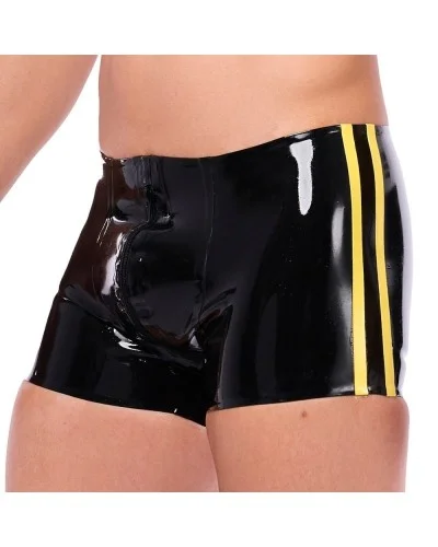 Short en latex Xrub Avec Zip Avant/Arrière Noir-Jaune sextoys et accessoires sur La Boutique du Hard