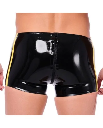 Short en latex Xrub Avec Zip Avant/Arrière Noir-Jaune sextoys et accessoires sur La Boutique du Hard