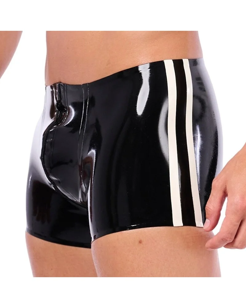 Short en latex Xrub avec Zip Avant/Arrière Noir-Blanc sextoys et accessoires sur La Boutique du Hard