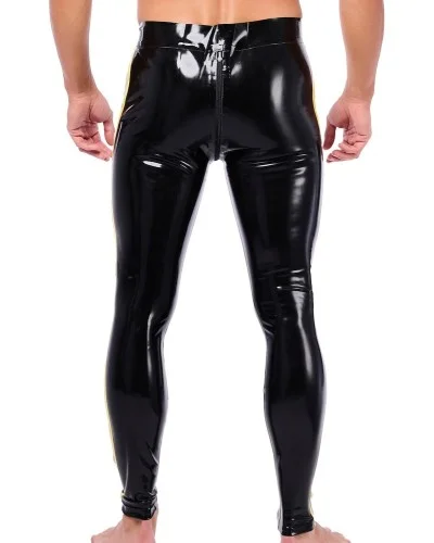 Pantalon en latex Xrub avec Zip Avant/Arrière Noir-Jaune sextoys et accessoires sur La Boutique du Hard