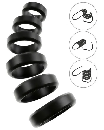Lot de 6 Cockrings Cock & Ball 26 à 56 mm Noirs