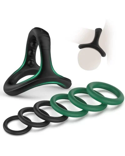 Pack 7 Cockrings Fulll Erect Noir-Vert