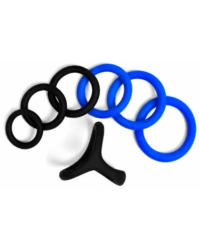 Pack 7 Cockrings Full Erect Noir-Bleu