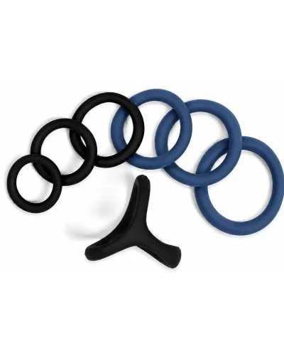 Pack 7 Cockrings Full Erect Noir-Bleu marine