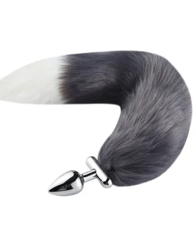 Plug queue de renard convertible bijou Foxy roxy queue 39cm gris blanc