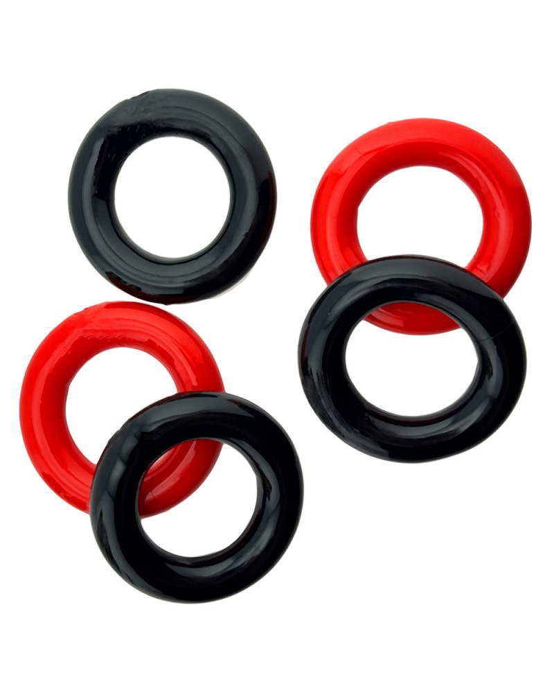 Lot de 5 Cockrings étirables Jacker 5-Stack 22mm Noir-Rouge