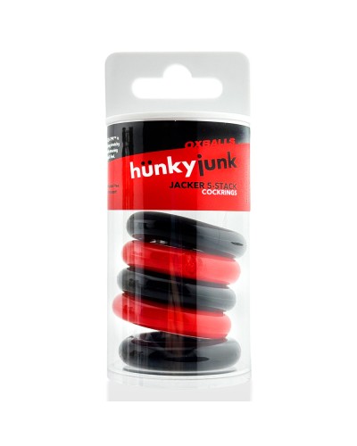 Lot de 5 Cockrings étirables Jacker 5-Stack 22mm Noir-Rouge