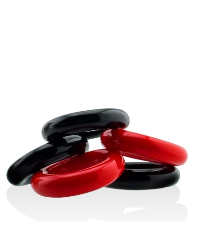 Lot de 5 Cockrings étirables Jacker 5-Stack 22mm Noir-Rouge