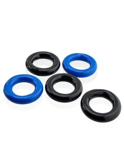 Lot de 5 Cockrings étirables Jacker 5-Stack 22mm Noir-Bleu