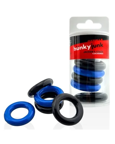 Lot de 5 Cockrings étirables Jacker 5-Stack 22mm Noir-Bleu