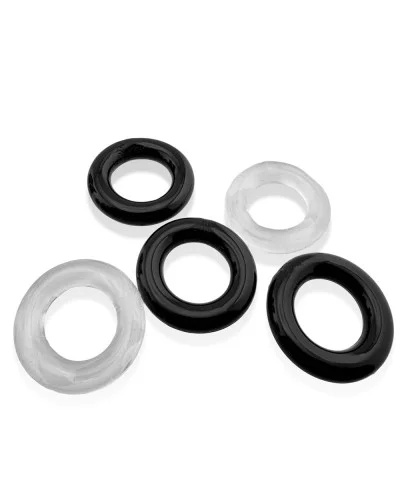 Lot de 5 Cockrings étirables Jacker 5-Stack 22mm Noir-Transparent