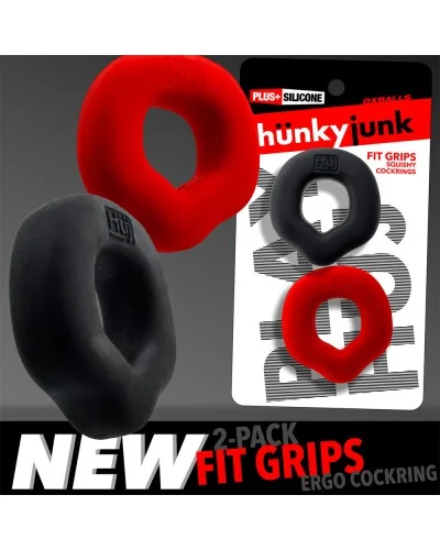 Lot de 2 Cockrings Fit Grips 25 mm Noir-Rouge