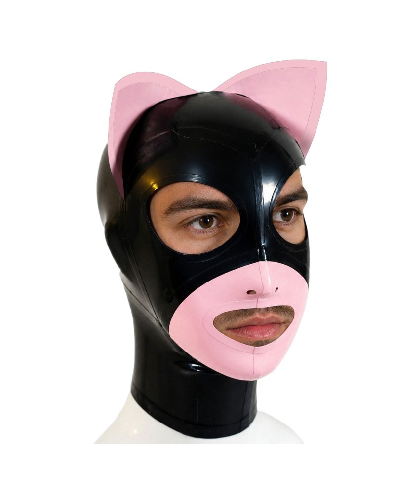 Cagoule en latex Catoon Noir-Rose