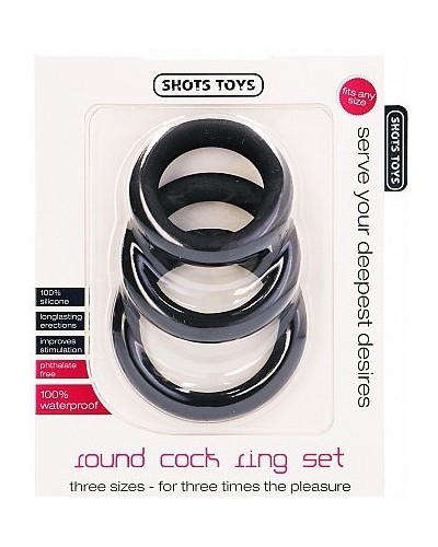 Set de 3 cockrings noirs en silicone pas cher