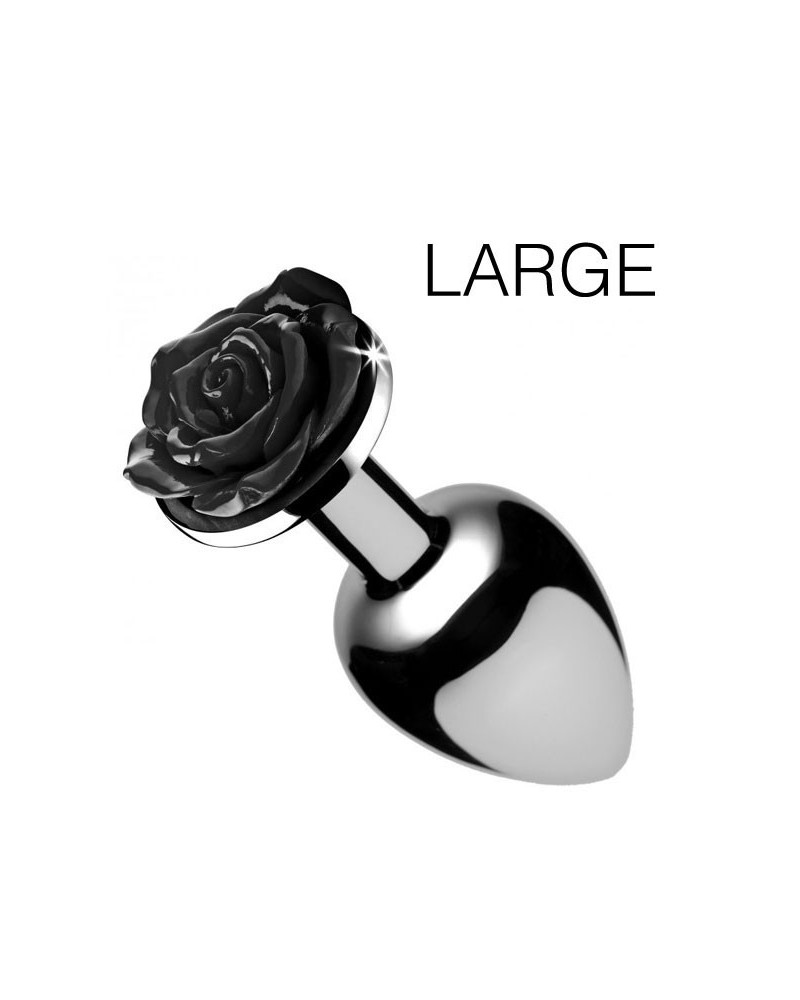 Plug Bijou avec Rose noire - 8.5 x 4.1 cm LARGE pas cher