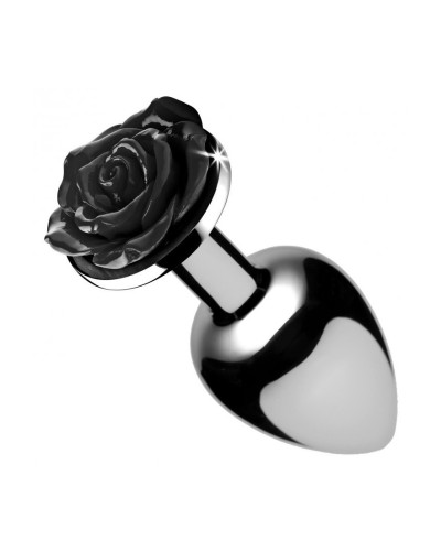 Plug Bijou avec Rose noire - 7.5 x 3.4 cm MEDIUM pas cher