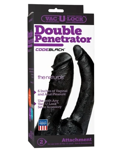 Gode Double PEnEtration Vac-U-Lock 14 x 7.5 cm Noir pas cher