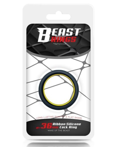 Cockring silicone Beast Ring 36mm Noir-Jaune pas cher