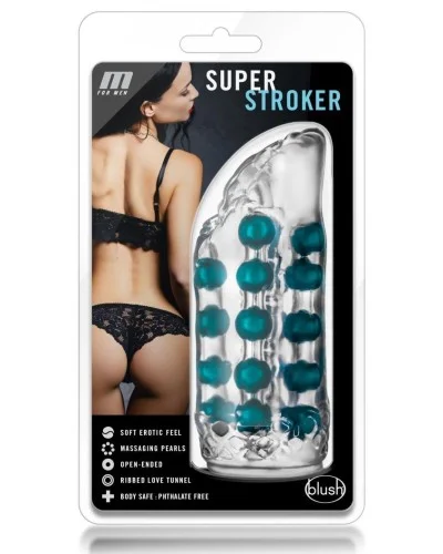 Masturbateur souple Super Stroker Transparent-Bleu pas cher