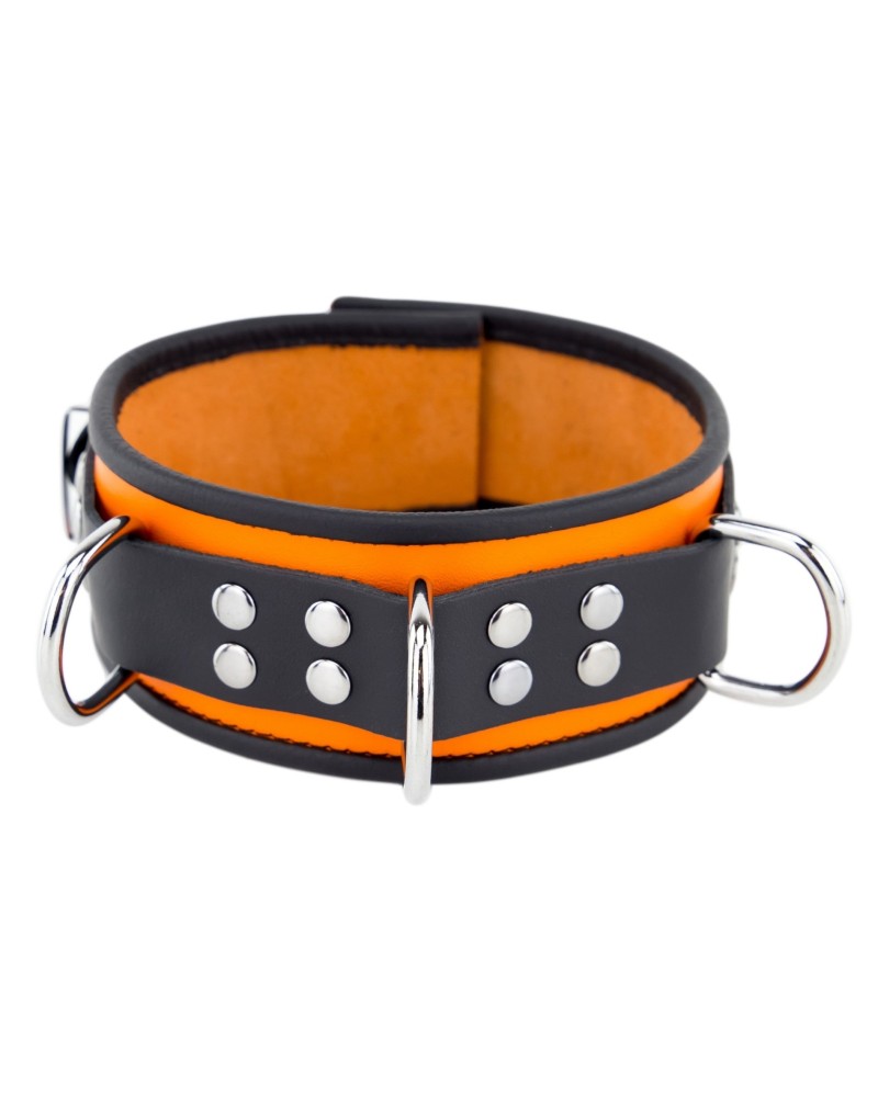 Collier en cuir 3 Anneaux D Orange-Noir pas cher