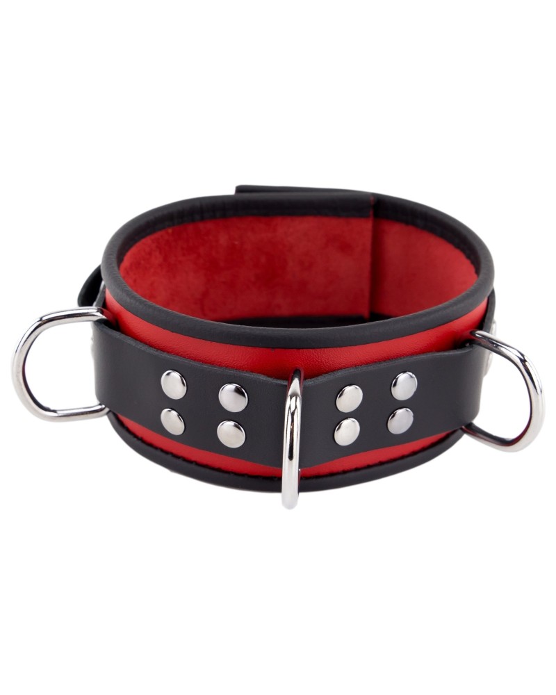 Collier en cuir 3 Anneaux D Rouge-Noir pas cher