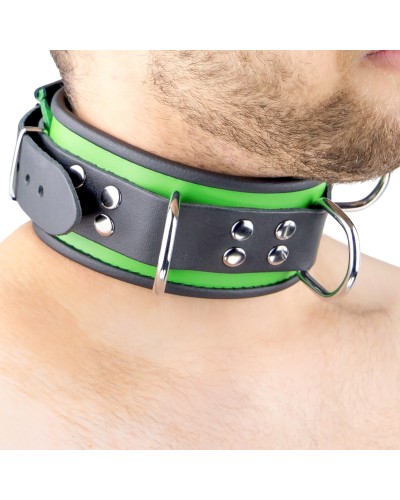 Collier en cuir 3 Anneaux D Vert-Noir pas cher