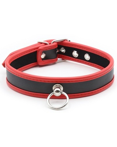 Collier O Ring Simili Noir-Rouge pas cher