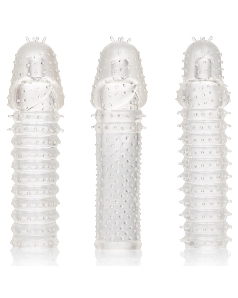 Kit de 3 Gaines de pEnis texturEes Ribbed Extend 14 x 4cm pas cher