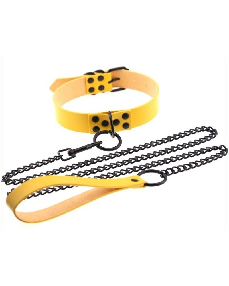 Collier-Laisse Punk Jaune pas cher