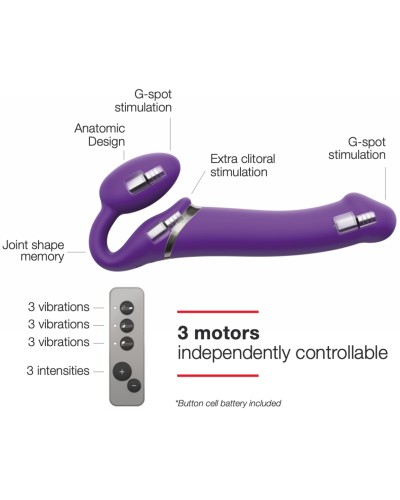 Gode vibrant STRAP-ON 3 Moteurs M 16 x 3.5 cm Violet pas cher