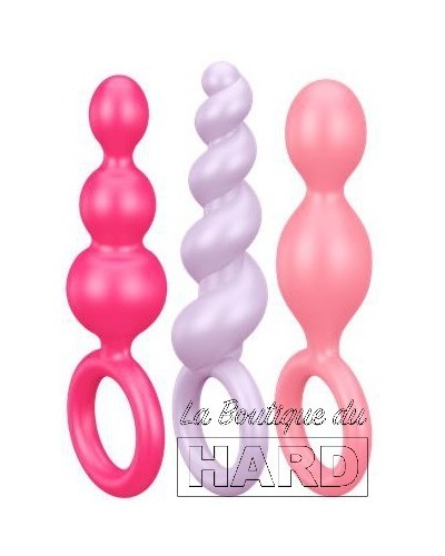 Kit 3 Plugs Silicone Booty Call Satisfyer 9.5 x 2.5cm Roses pas cher