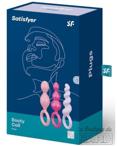 Kit 3 Plugs Silicone Booty Call Satisfyer 9.5 x 2.5cm Roses pas cher