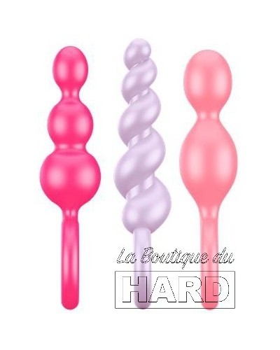 Kit 3 Plugs Silicone Booty Call Satisfyer 9.5 x 2.5cm Roses pas cher