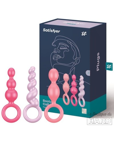 Kit 3 Plugs Silicone Booty Call Satisfyer 9.5 x 2.5cm Roses pas cher