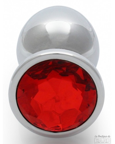 Bijou anal Round Gem L 8 x 4cm Argenté-Rouge