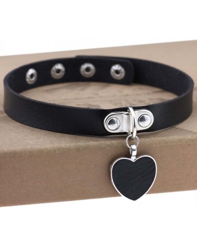 Punk Goth Heart Pendant Necklace Leather Collar BLACK sur la Boutique du Hard