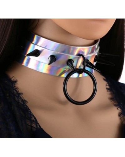 Collier à pointes Strobo Laser Argenté-Noir sur la Boutique du Hard