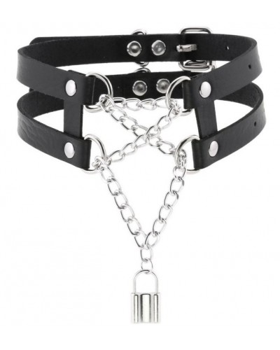 Collier Ras de cou Pendant Lock Noir sur la Boutique du Hard