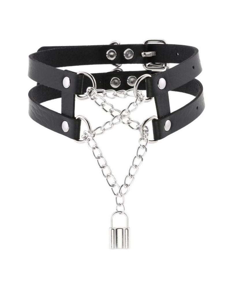 Collier Ras de cou Pendant Lock Noir sur la Boutique du Hard