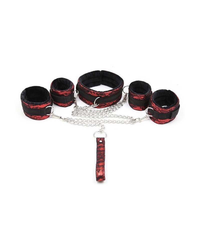 Kit Bondage Collier + Menottes Rouge pas cher