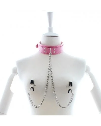 Collier avec Pinces pour tétons Nip Collar Rose sur la Boutique du Hard